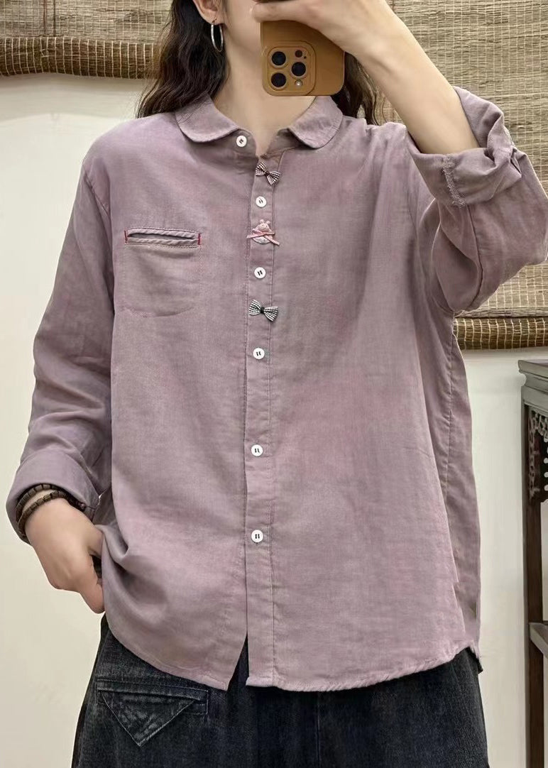 White Peter Pan Collar Button Bow Shirt Long Sleeve