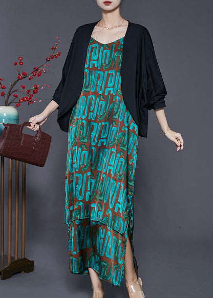 Peacock Green Print Cotton Two Piece Suit Set Spring