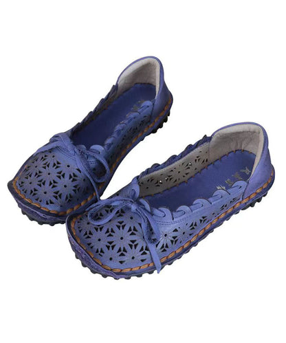 Original Flat Sandals Purple Cowhide Leather Hollow Out