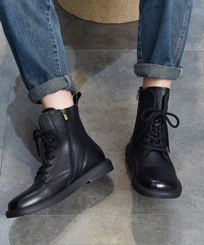 Cowhide Leather Boots Brown Splicing Cross Strap
