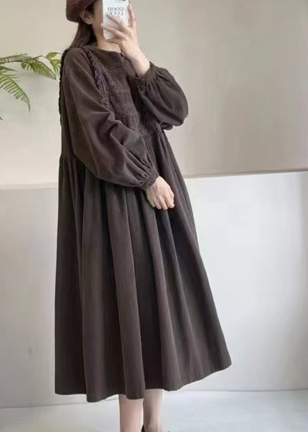 Chocolate Corduroy Dress Embroidered Exra Large Hem Spring