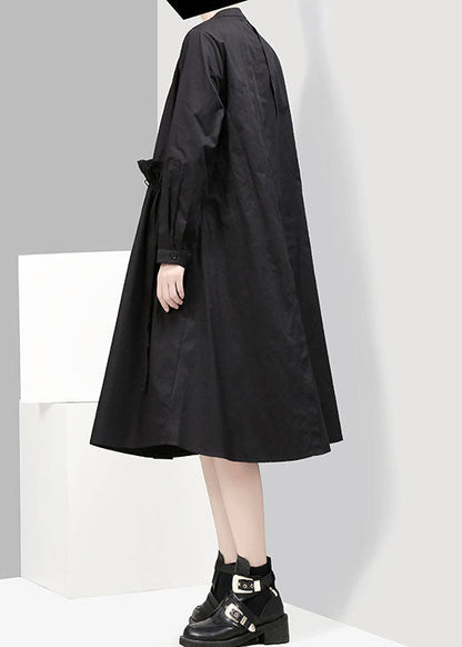 Black Loose Shirt Dresses Patchwork Ruffled Spring