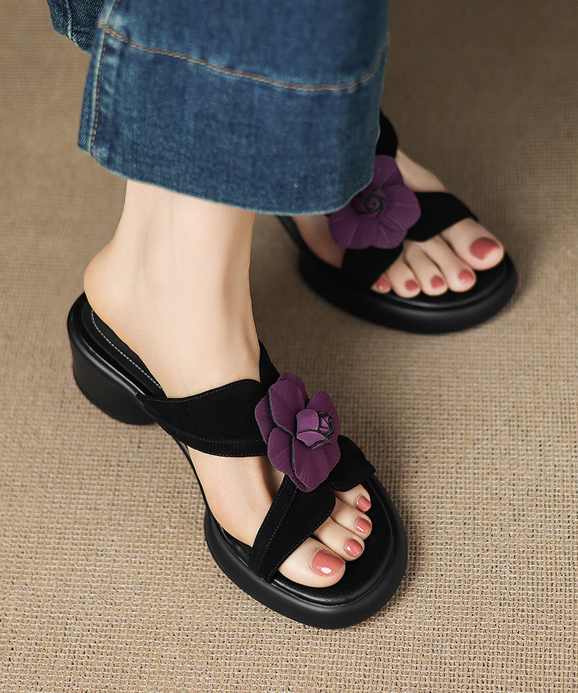 Black Suede Splicing Slide Sandals Peep Toe