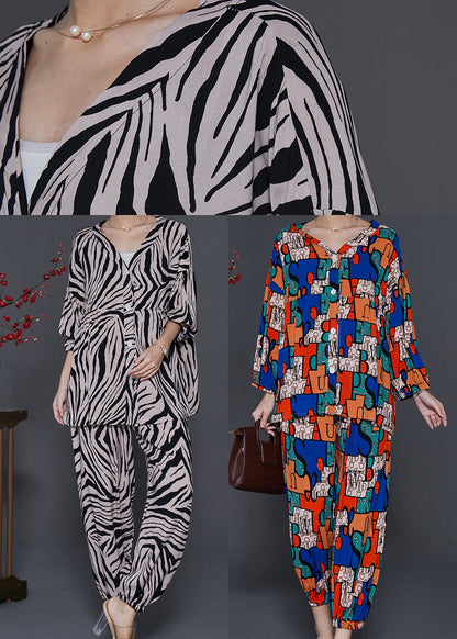 Oversized Zebra Pattern Cotton Two Pieces Set Spring
