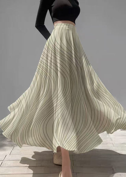Boutique Light Green Striped Chiffon a Line Skirt Summer