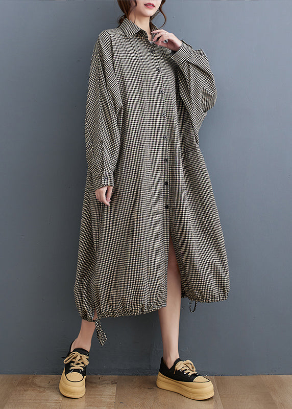 Peter Pan Collar Plaid Cotton Shirts Dress Spring