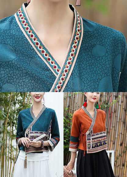 Earthy Yellow V Neck Print Shirts Long Sleeve