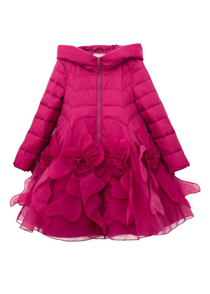 Italian Rose Hooded Pockets Patchwork Duck Down Winter Coats