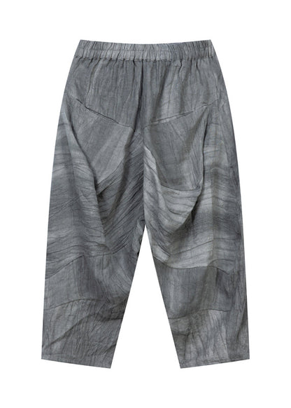 Classy Grey Asymmetrical Wrinkled Linen Two Piece Set Short Sleeve