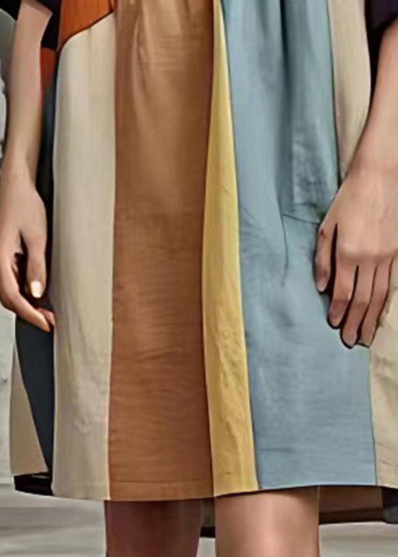 Colorblock Oversized Patchwork Cotton Mid Dresses Summer