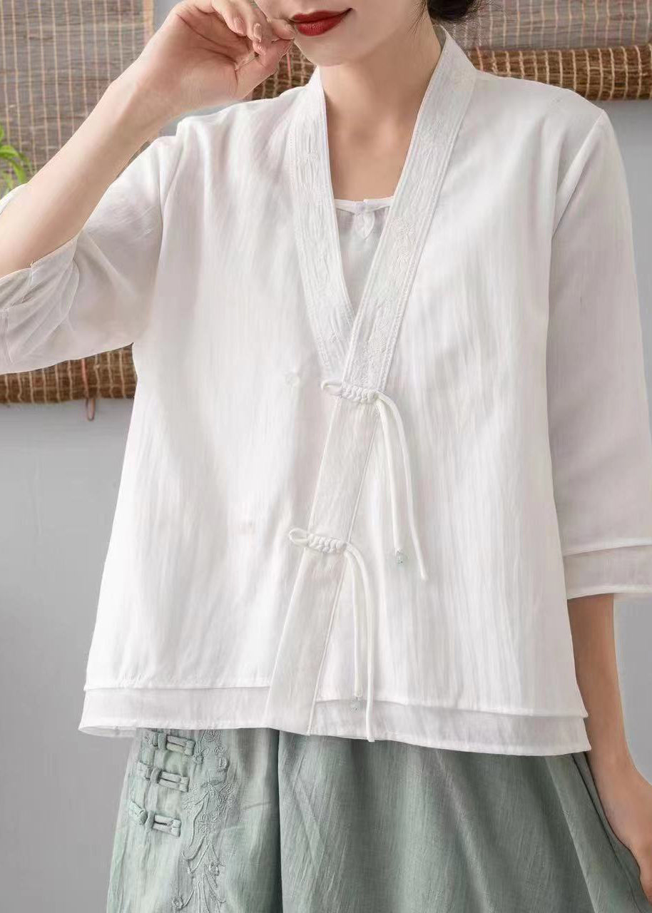Green V Neck Embroideried Tasseled Linen Cardigans Spring
