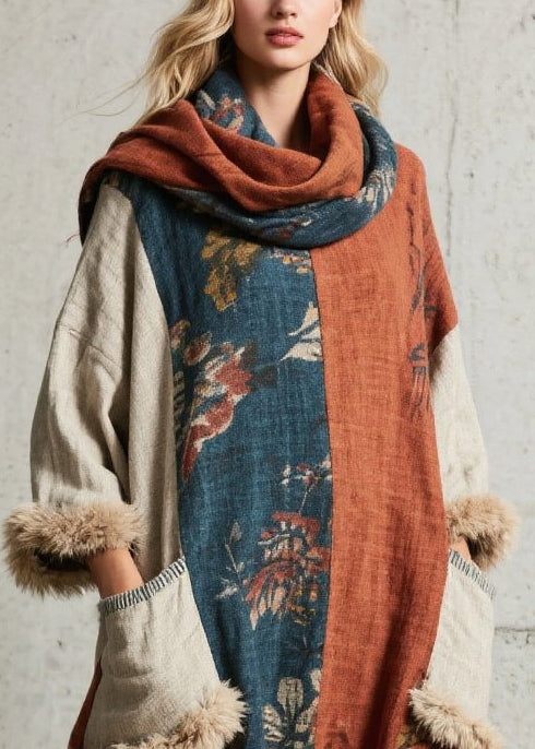 Oversized Patchwork Faux Fur With Pockets Ankle Dress Fall