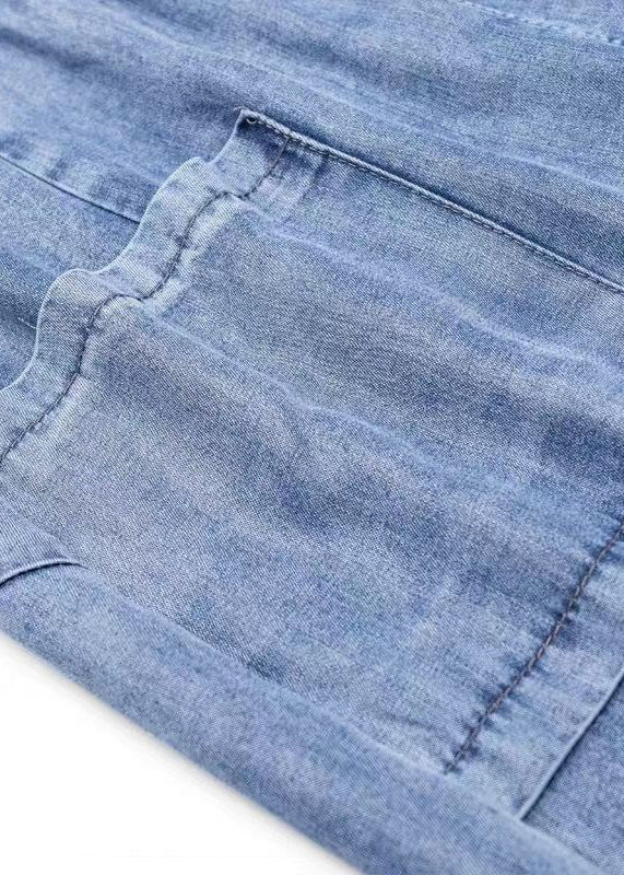 Light Blue Elastic Waist Pockets Patchwork Cotton Denim Harem Pants Summer
