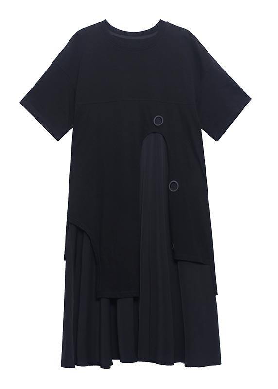 Loose Black Patchwork Asymmetrical Design Robe Dresses Summer