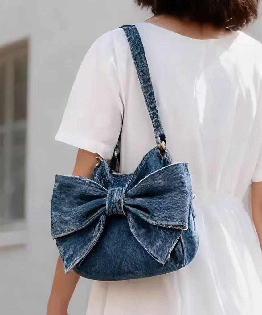 Navy Bow Durable Denim Shoulder Bags