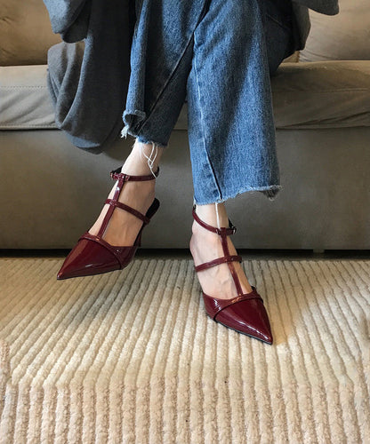 Mulberry Faux Leather Splicing Hollow Out Stiletto Pointed Toe