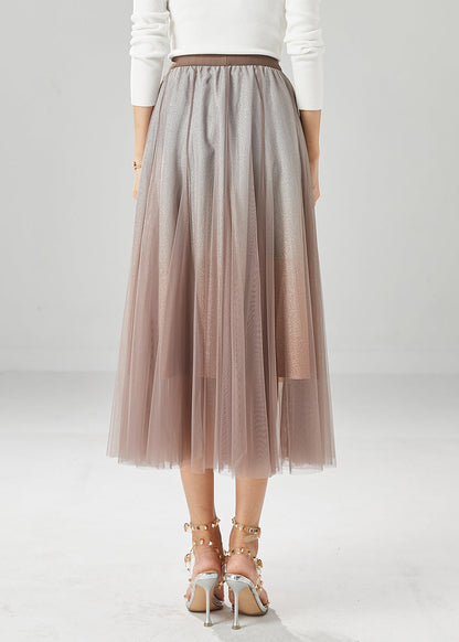 Brick Red Tulle a Line Skirt Gradient Color Summer