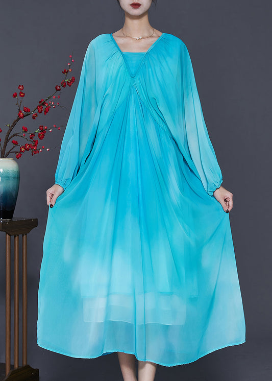 Lake Blue Oversized Tie Dye Chiffon Dresses Spring