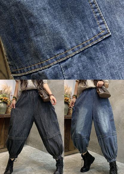Blue Pockets Denim Lantern Pants Spring