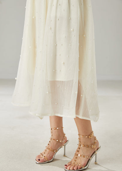 Milk White Nail Bead Tulle Skirt Summer