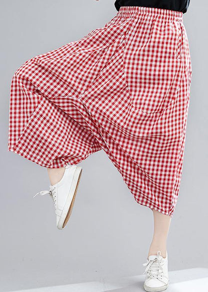 Red Plaid Large Elastic Waist Pants