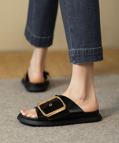 Comfy Black Splicing Platform Slide Sandals