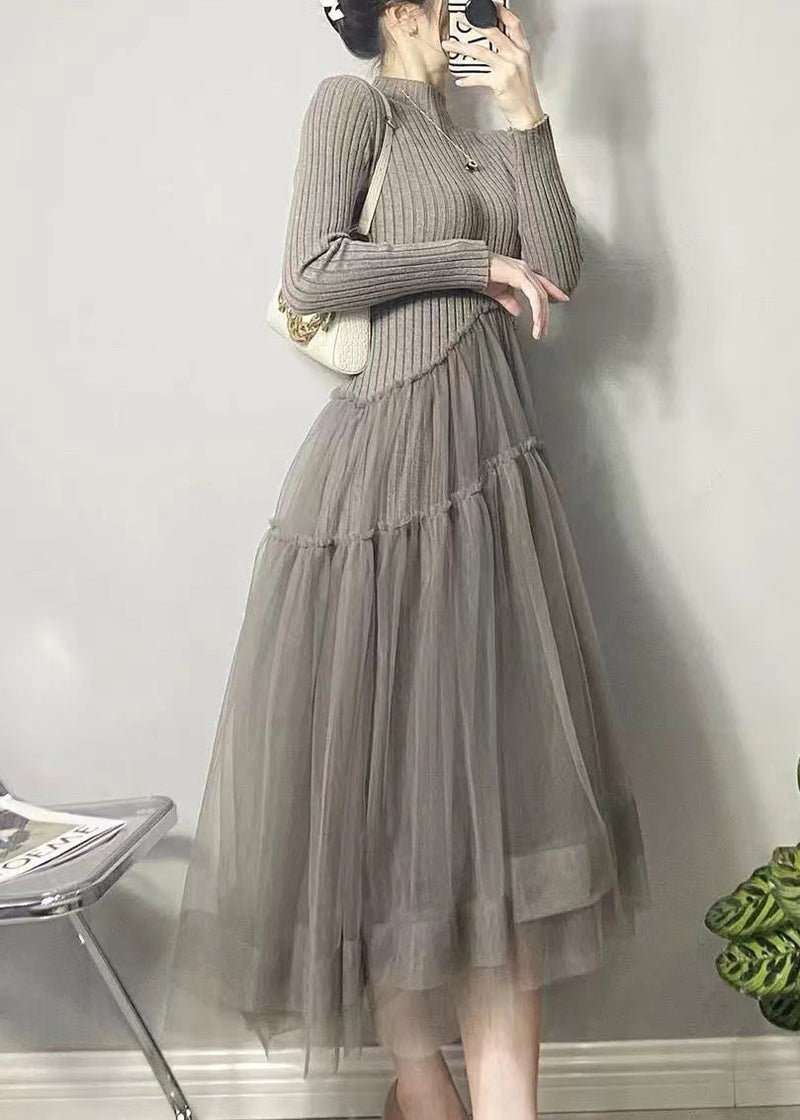 Yellow Asymmetrical Tulle Patchwork Long Dresses Fall