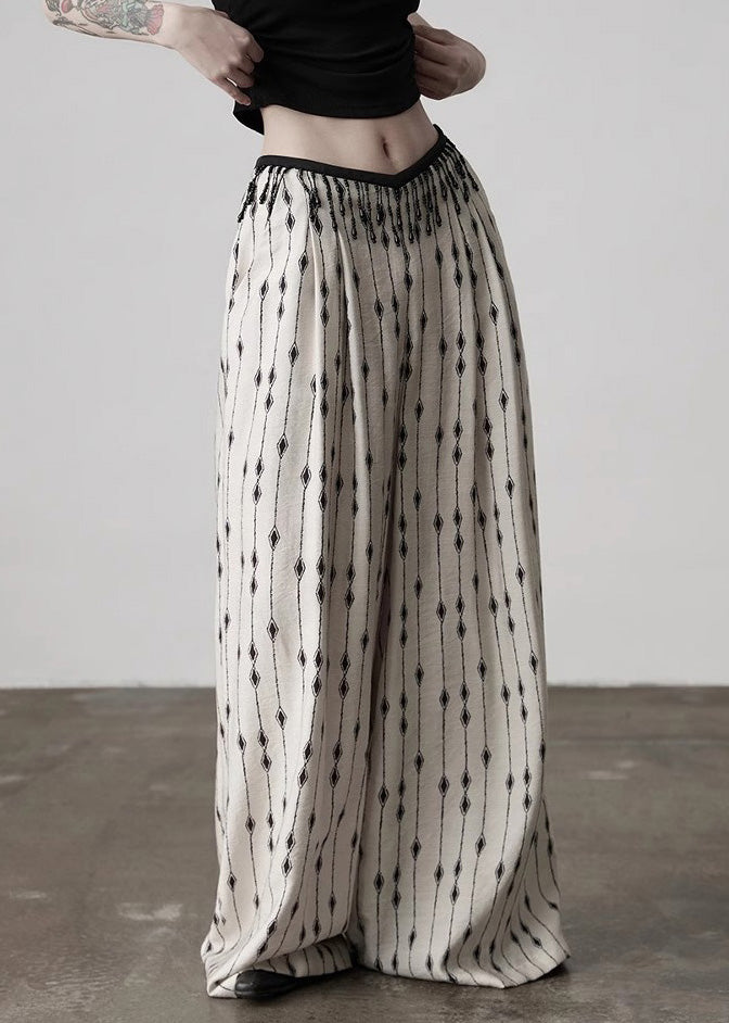 Unique Beige Tasseled Print Cotton Straight Pants Spring