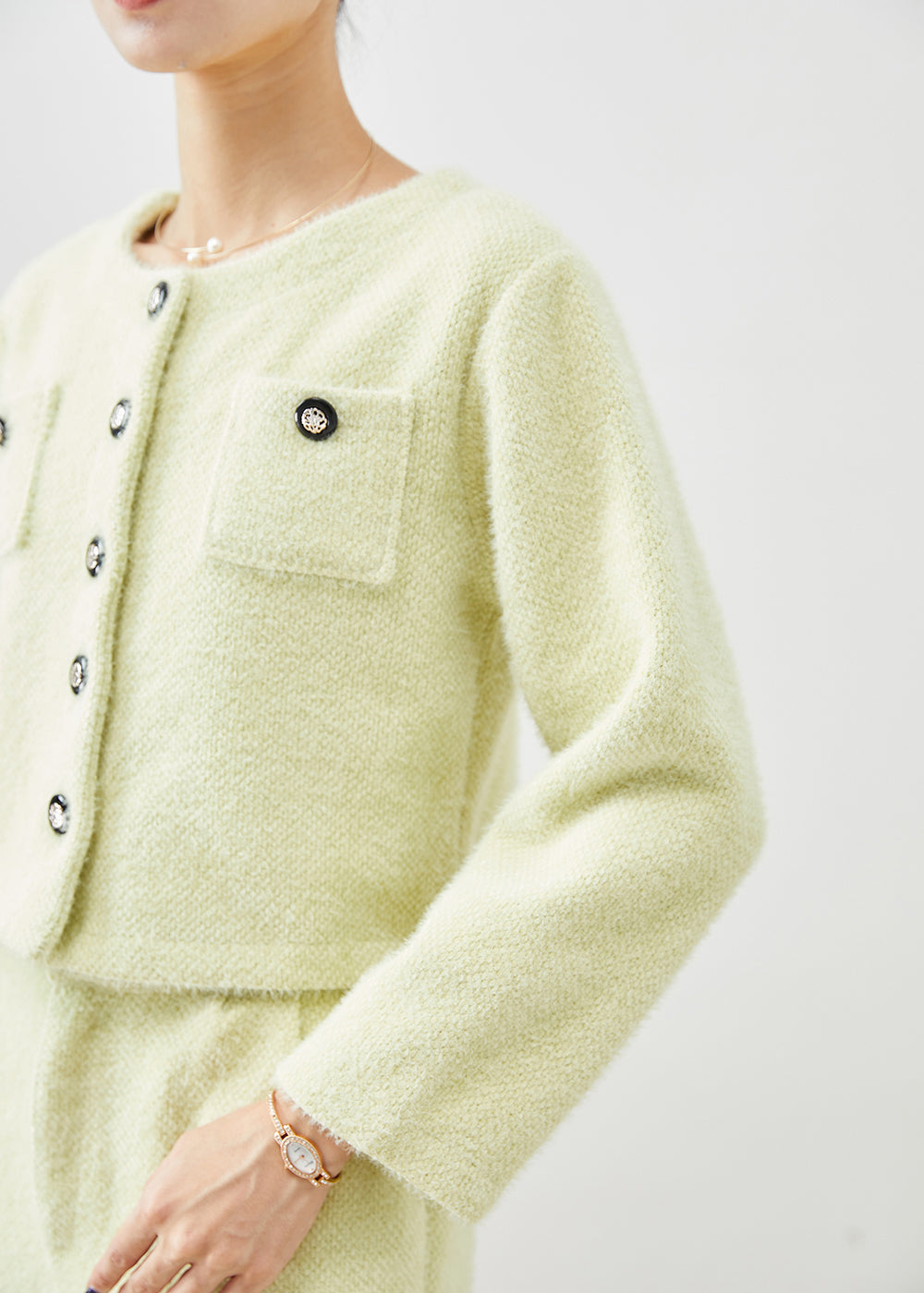 Fluorescent Green Thick Fuzzy Fur Fluffy Two Piece Set Outfits Fall