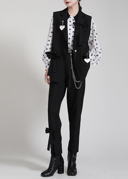 Loose Black Peterpan Collar Button Bow Fall Sleeveless Vest