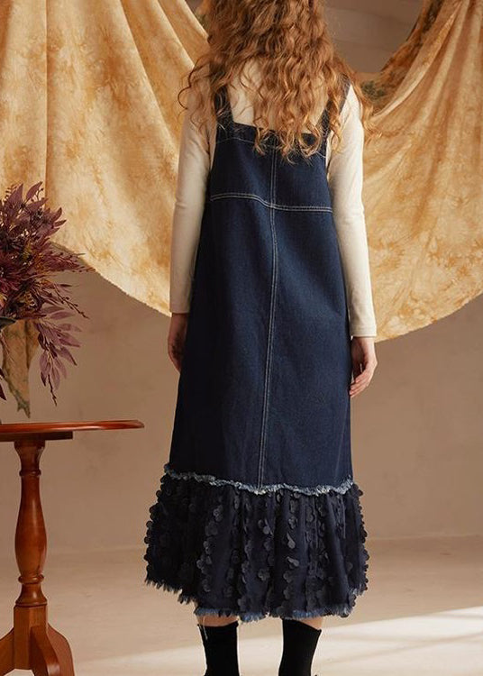 Original Design Blue Patchwork Denim Strap Dress Spring