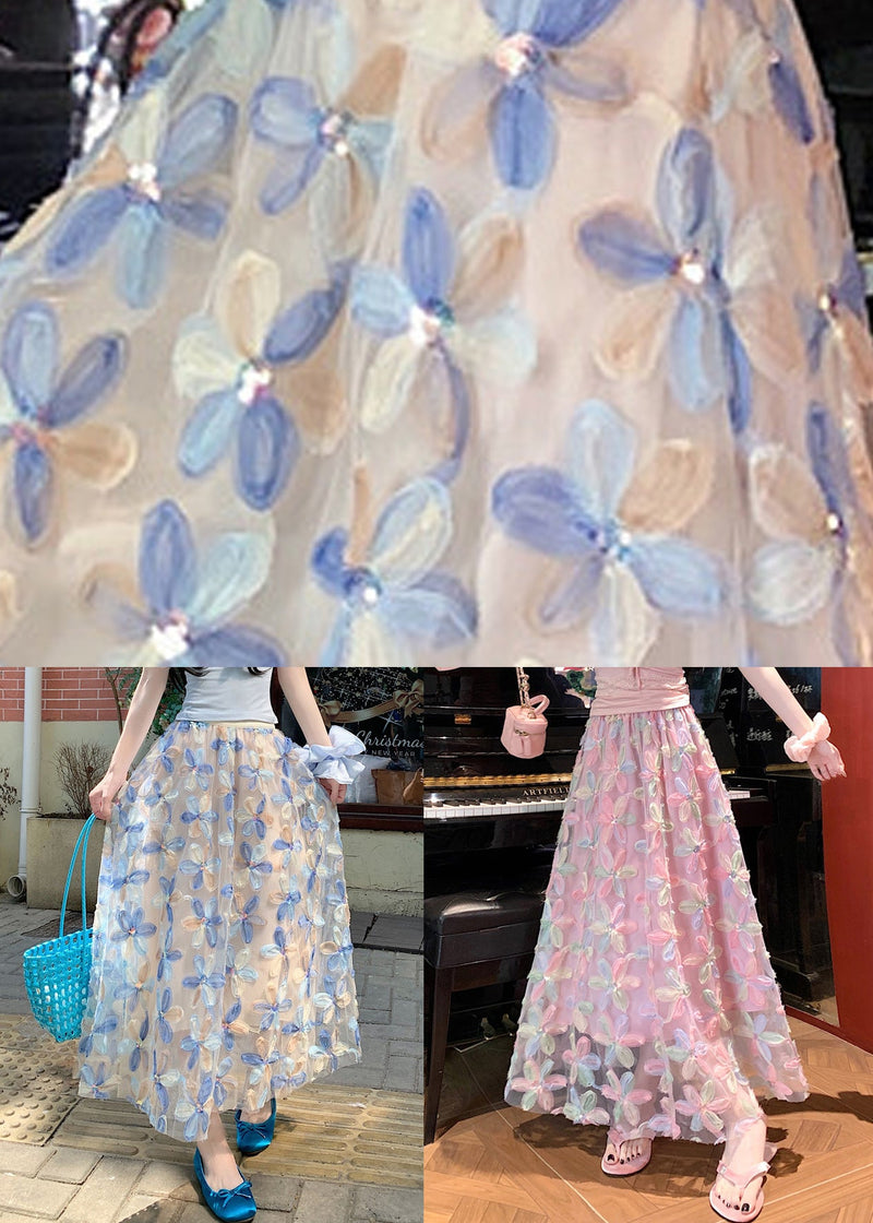 Art Blue Elastic Waist Tulle Skirt Summer