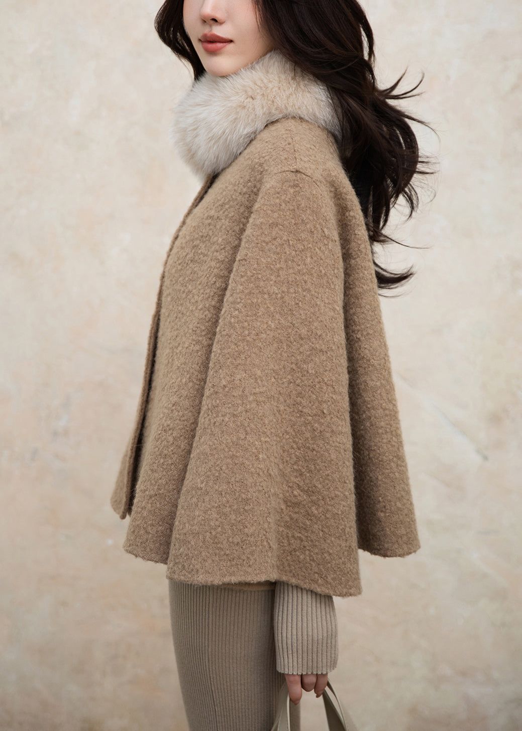 Loose Brown Fox Collar Button Woolen Coats Winter