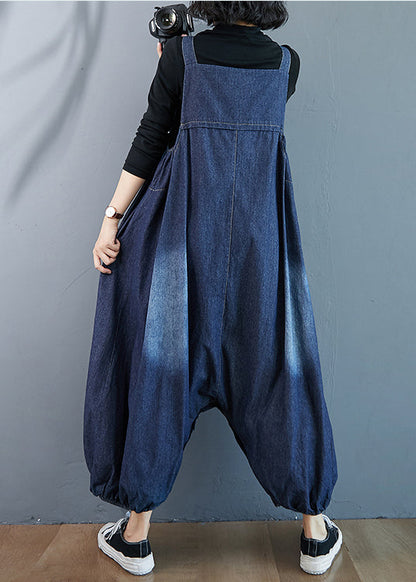 Blue Oversized Pockets Denim Overalls Jumpsuit Summer