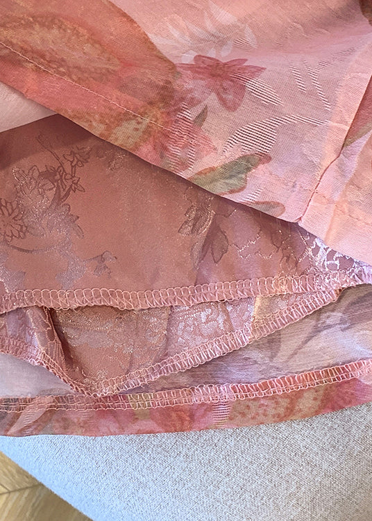 Pink Elastic Waist Print Silk Shorts Summer