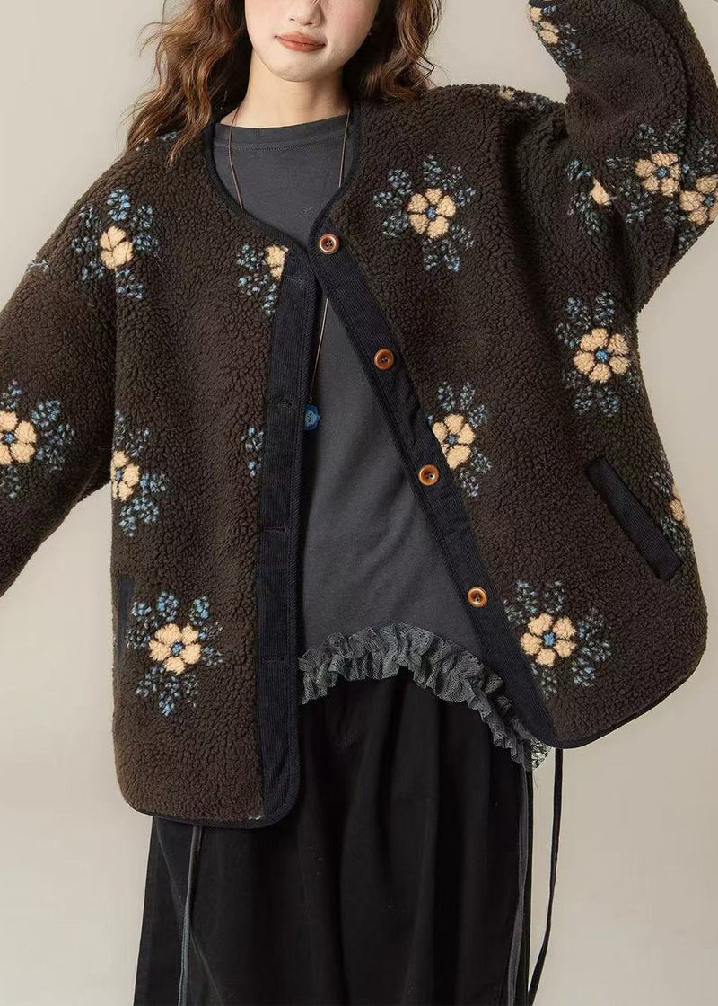 Apricot Pockets Coat and Yellow T Shirts Patchwork Fluffy Two Pieces Set O Neck