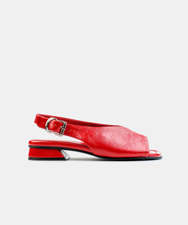 Red Faux Leather Splicing Chunky Sandals Peep Toe