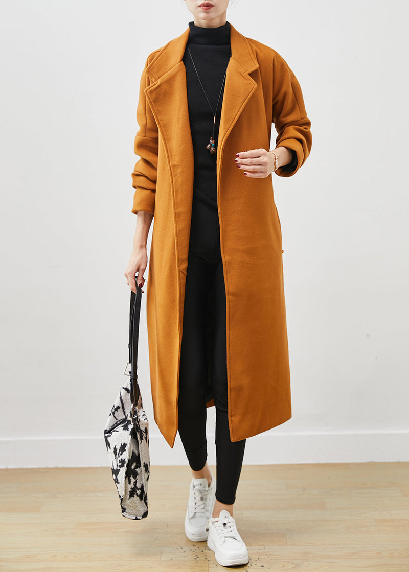 Orange Oversized Tie Waist Woolen Coat Spring