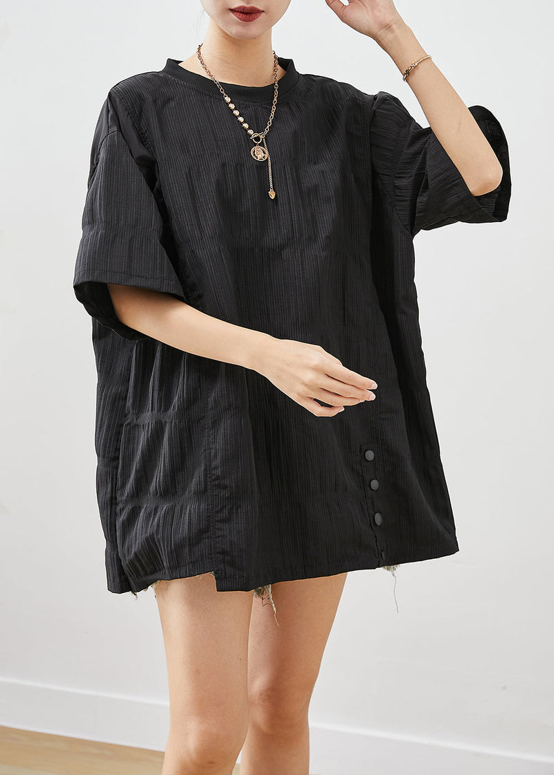 Black Asymmetrical Wrinkled Cotton Tank Tops Summer
