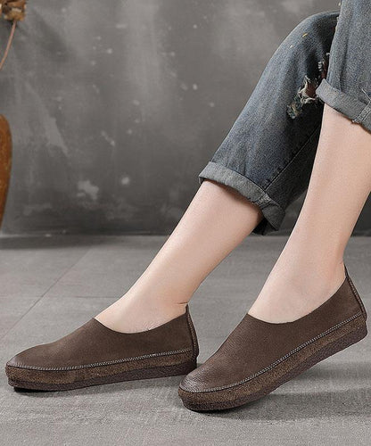 Grey Flat Shoes Cowhide Leather Boutique Shoes for