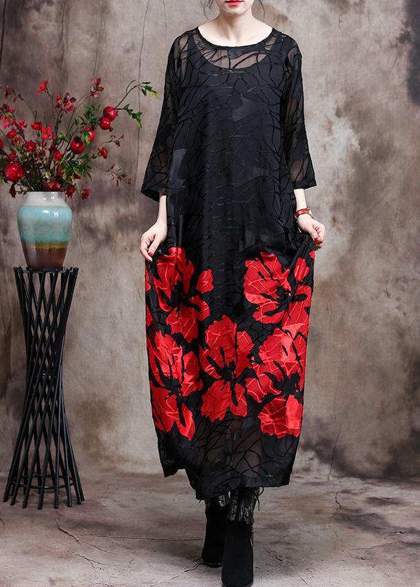 Red O Neck Two Pieces Vestidos Maxi Dresses