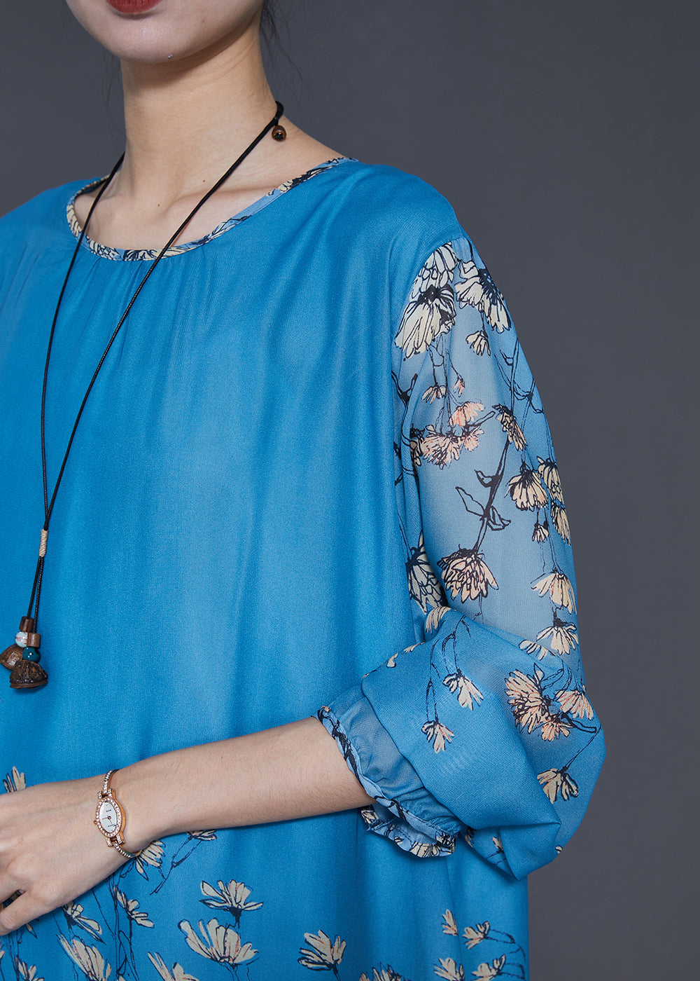Blue Oversized Silk Beach Dress Spring