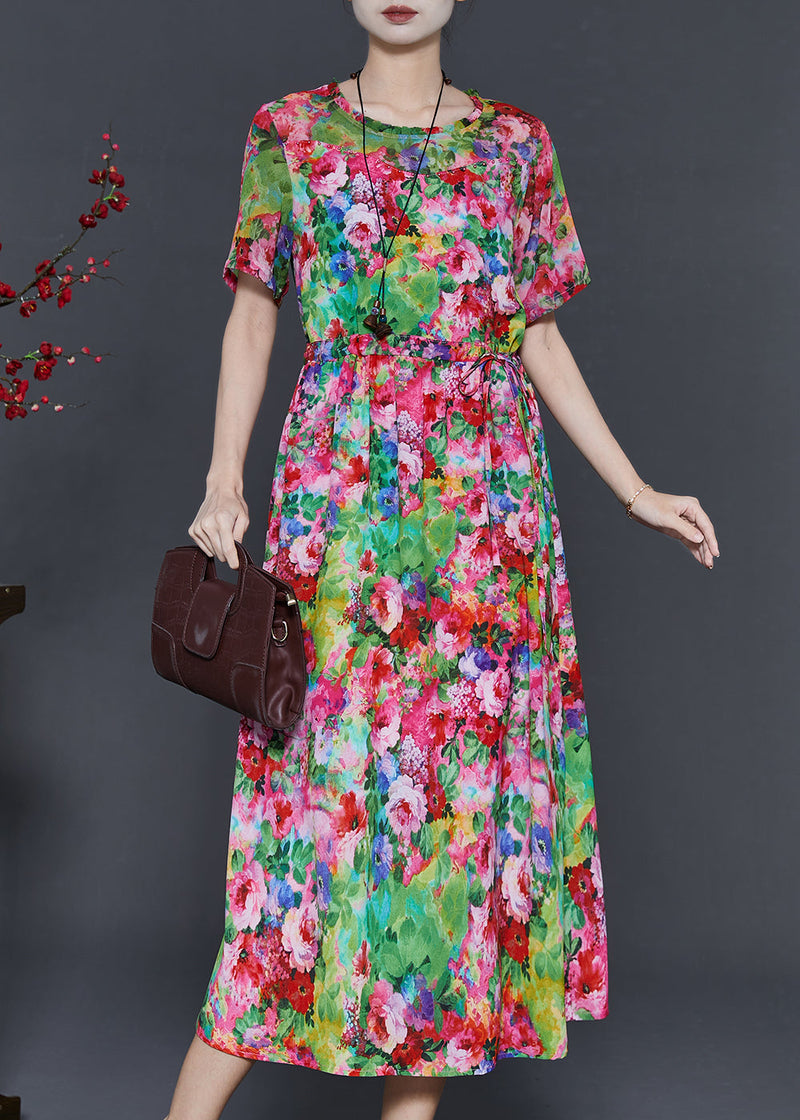 Red Print Chiffon Holiday Dresses Summer