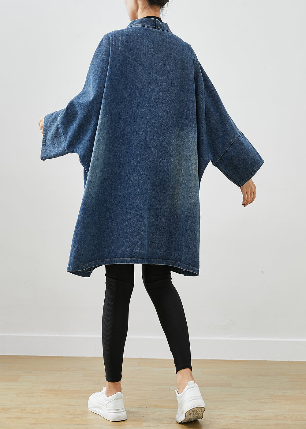 Blue Oversized Patchwork Denim Coats Fall