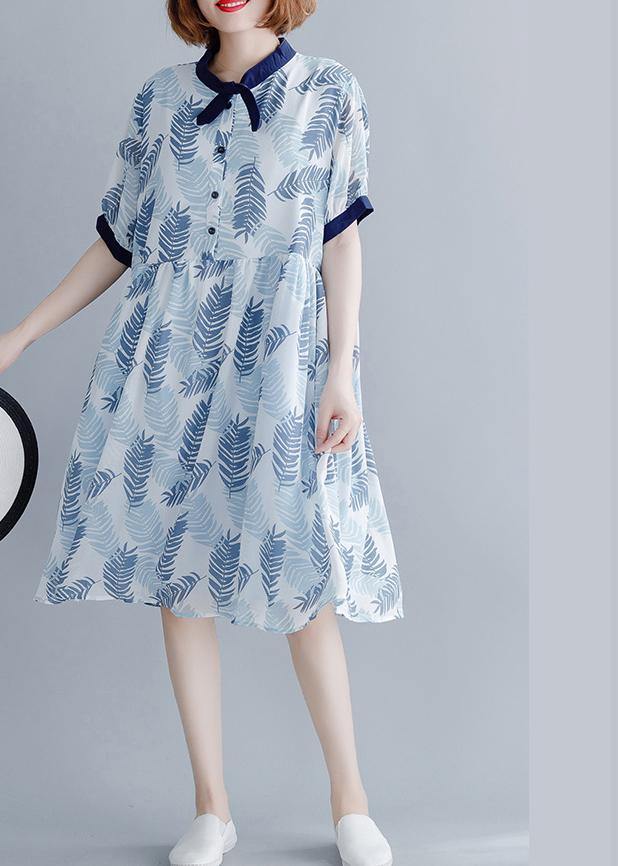 Diy Royal Blue Print Patchwork Maxi Summer Chiffon Dress