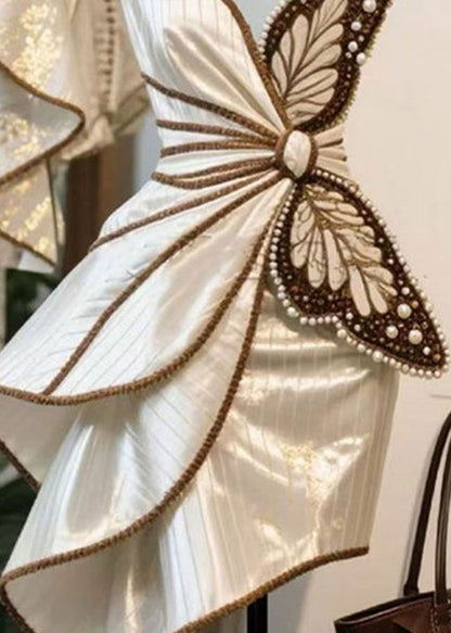 Butterfly Decoration Nail Bead Asymmetrical Dress Design New