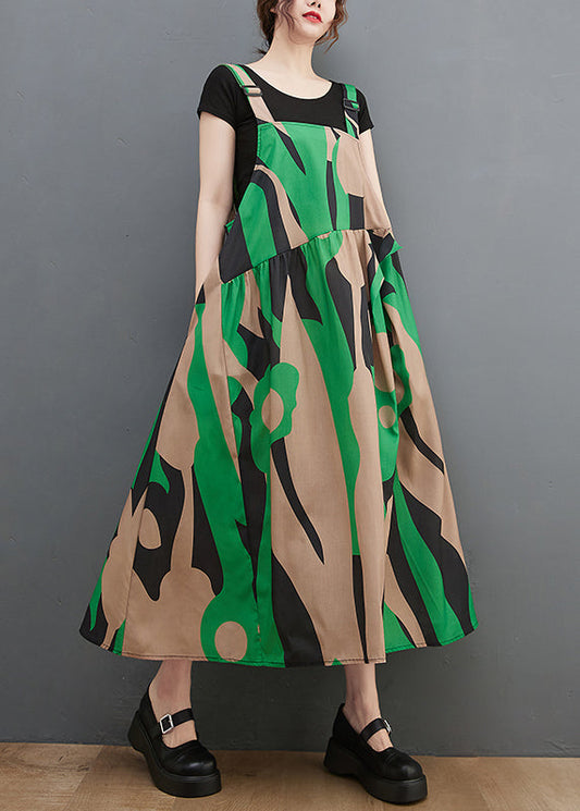 Vogue Green Asymmetrical Design Pocket Spaghetti Strap Dress Summer