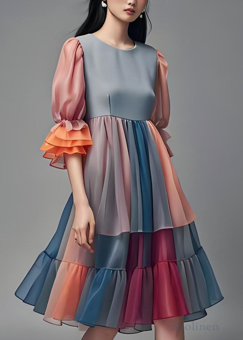 Colorblock Ruffled Patchwork Chiffon Dress Summer