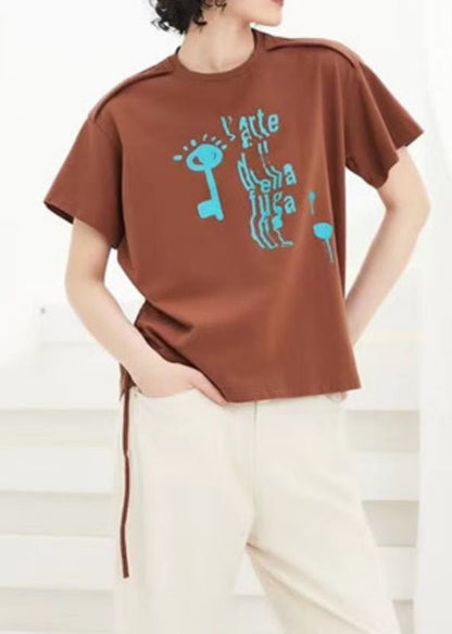Caramel Cinched Print Cotton Tank Tops Summer