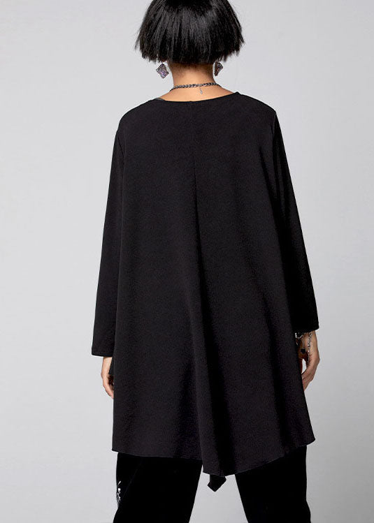 Black Asymmetrical Pockets Cotton Shirt Spring